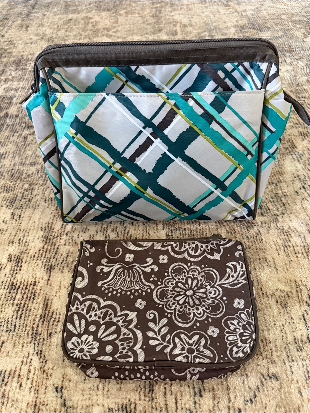 Thirty-one Sea Plaid patterned cosmetic/toiletry bag set
